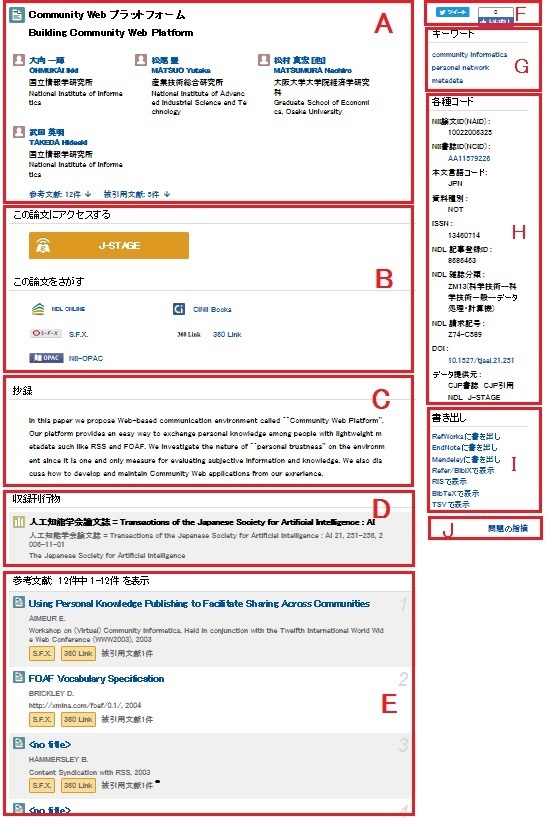 Cinii Articles マニュアル 論文詳細表示画面の使い方 学術コンテンツサービス サポート 1696